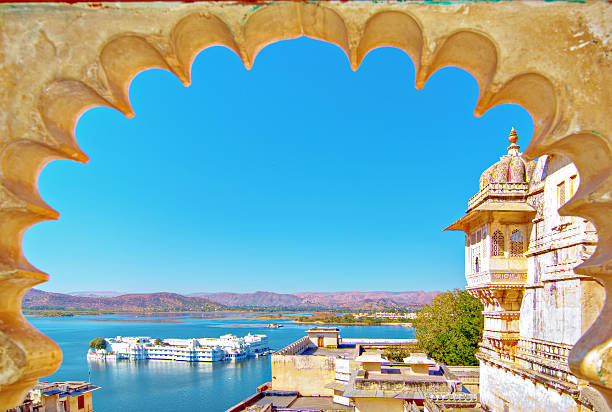 Rajasthan, India, Udaipur fortress view to Lake  Pichhola with clear blue sky.